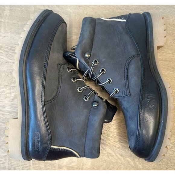 FUBO Vintage Men's 6.5 Women 8.5 Black Leather Ankle Boots Chunky Sole Steel Toe - Picture 7 of 10